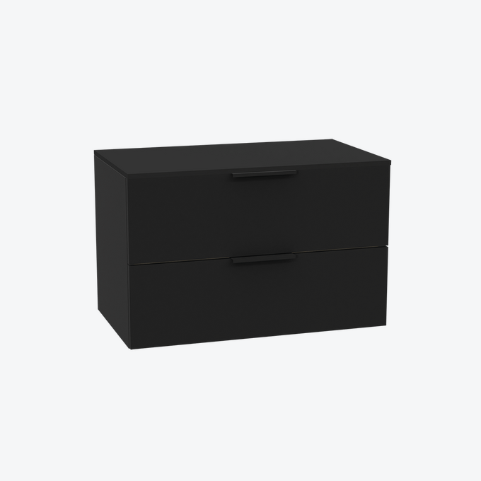 Tuto 2.0 szafka wisząca 80 cm 2 szuflady front gładki wysoki, blat czarny lakierowany, czarny mat/ czarny mat