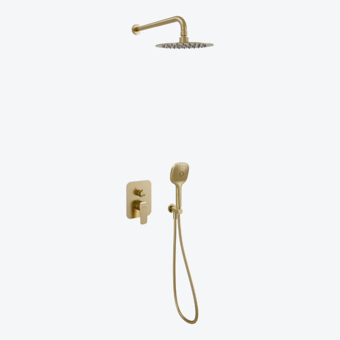 Clever 2.0 zestaw prysznicowo-wannowy podtynkowy z deszczownicą 25 cm, 3 funkcyjny, złoty szczotkowany