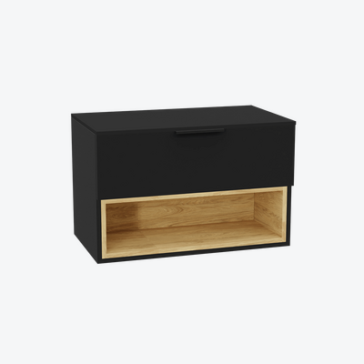 Tuto 2.0 szafka wisząca 80 cm 1 szuflada front gładki wysoki, blat czarny lakierowany, czarny mat/ czarny mat