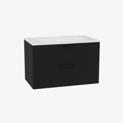 Tuto 2.0 szafka wisząca 80 cm 2 szuflady front gładki wysoki, umywalka Pik, czarny mat/ czarny mat