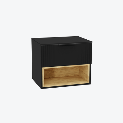 Tuto 2.0 szafka wisząca 60 cm 1 szuflada front ryflowany, blat czarny lakierowany, czarny mat/ czarny mat