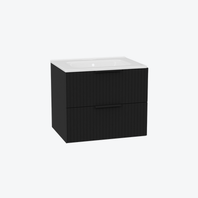 Tuto 2.0 szafka wisząca 60 cm 2 szuflady front ryflowany, umywalka Pik, czarny mat/czarny mat