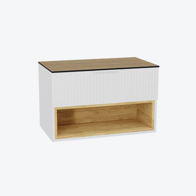 Tuto 2.0 szafka wisząca 80 cm 1 szuflada front ryflowany blat dąb Hickora biały/biały