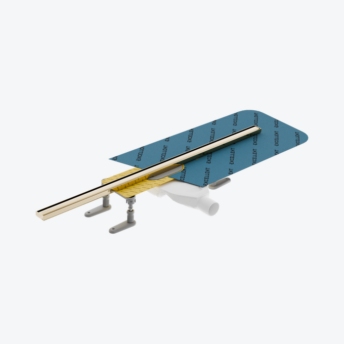 Stilio Slim odpływ liniowy 70 cm baza z syfonem mankiet uszczelniający ruszt dekoracyjny złoty połysk