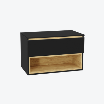 Tuto 2.0 szafka wisząca 80 cm 1 szuflada front gładki niski, blat czarny lakierowany, czarny mat/ czarny mat