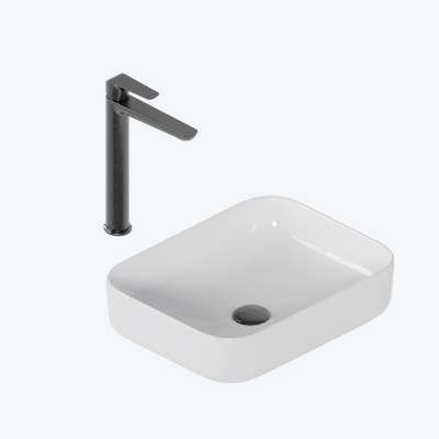 Zestaw promocyjny Cori 2.0 50x38 z baterią umywalkową wysoką Clever 2.0, grafit szczotkowany i korkiem klik-klak, grafit szczotkowany